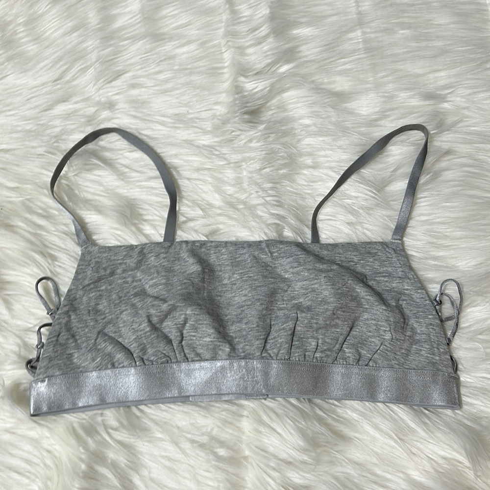 Gray Satin-Trim Bralette with Adjustable Straps